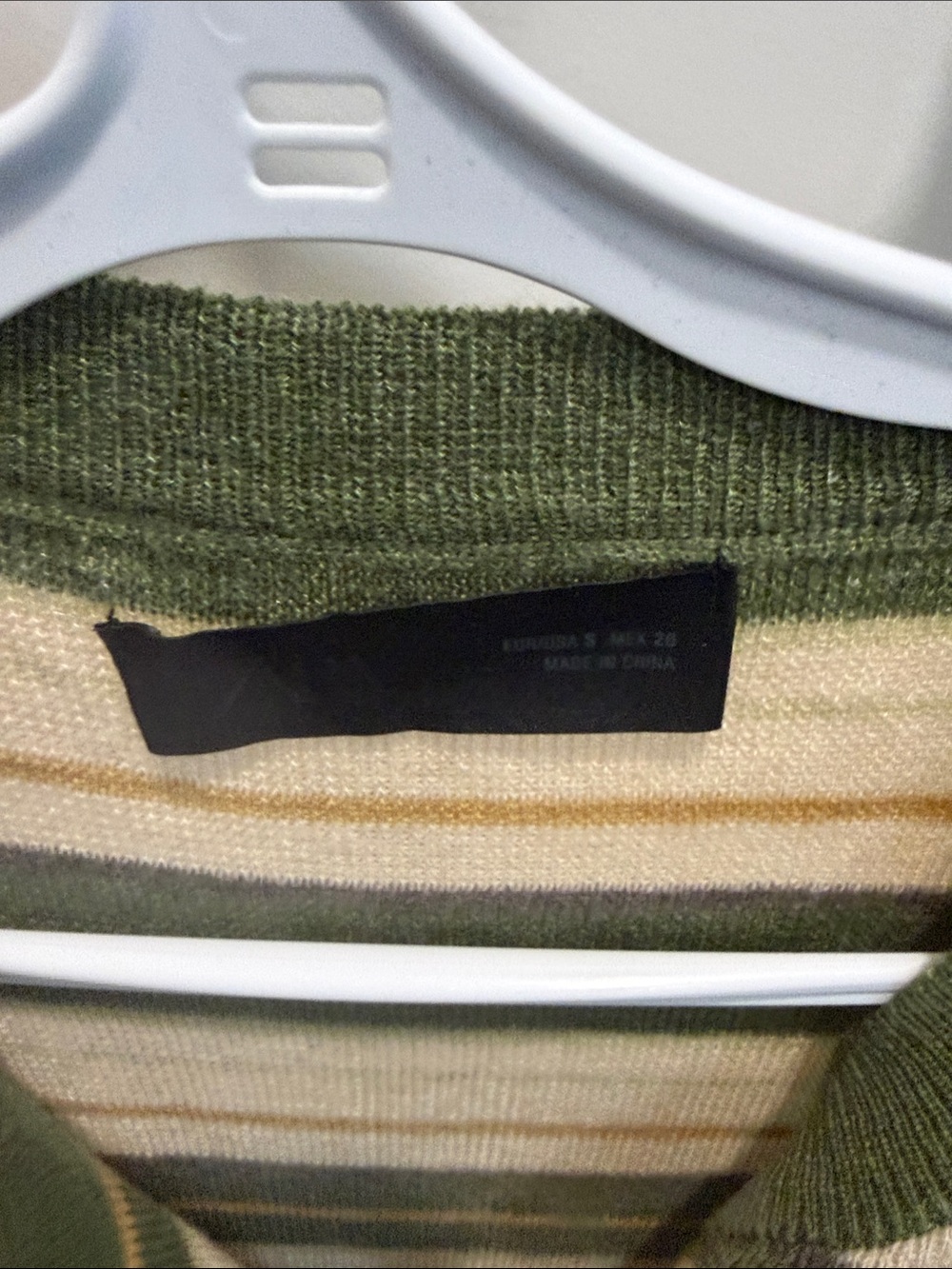 Zara Green & Cream Striped Henley Knit Sweater - Picture 3 of 6